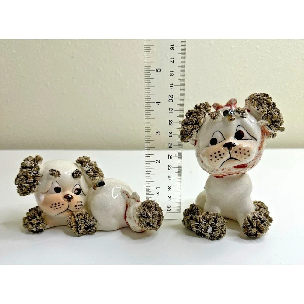 Lefton Spaghetti Ceramic Dog Vintage Set 2 Bee Toothache Boo Boo Tail Set 2